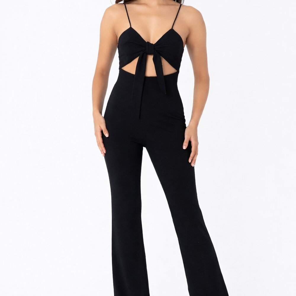 LITA by Ciara NWT Black Tie Front Cutout Jumpsuit Size M $175 Retail